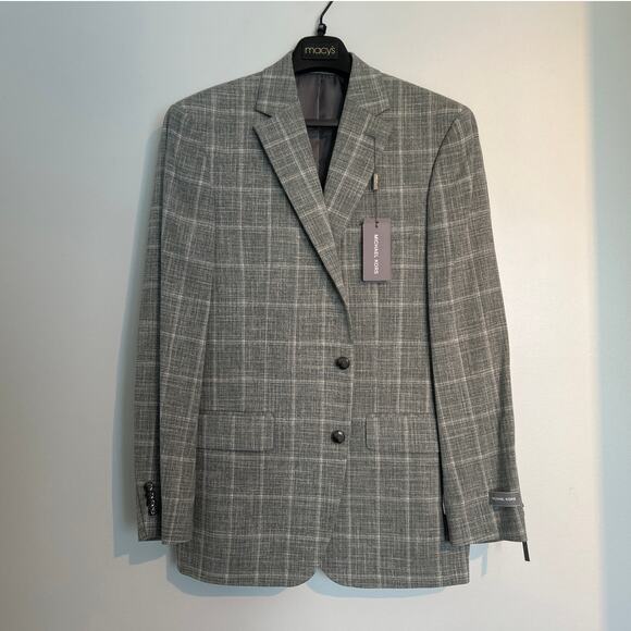 NWT Michael Kors Classic-Fit Windowpane Sage Green Sport Coat Blazer, Men's 38R - Picture 2 of 11